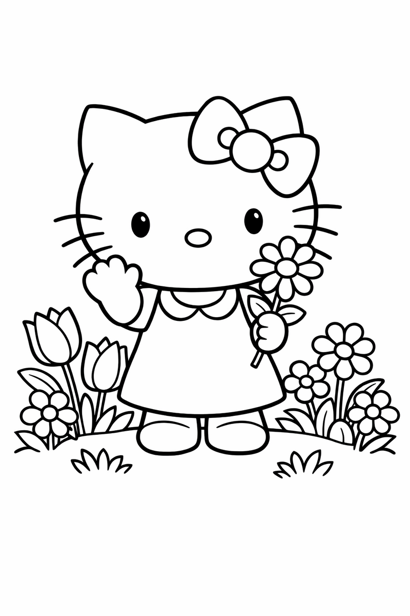Hello Kitty Flower Garden coloring page