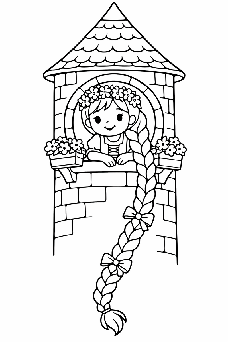 Rapunzel at the Tower Window coloring page